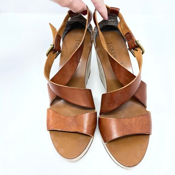 J.Crew Marguerite Brown Leather Strappy Platform Italian Made Wedge Sandal 10 - Picture 8 of 10